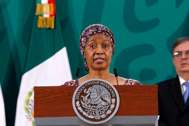 Generation Equality Forum in Mexico City MEXICO CITY, MEXICO, MARCH 29: Phumzile Mlambo-Ngcuka, Executive Director of UN Women, speaks during a press conference as part of the inauguration of the Equality Generation Forum at National Palaceon March 29, 2021 in Mexico City, Mexico. Copyright: xLuisxBarronx EYEPIXGROUP_LB_29032021_5582