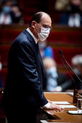 Frankreich, Sitzung der Nationalversammlung in Paris Jean Castex - Premier Ministre NEWS : Declaration du Premier Ministre sur l Evolution de la situation Sanitaire - Paris - 01 04 2021 JBAutissier Panoramic 