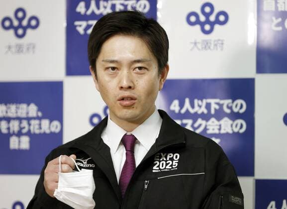 Osaka governor Yoshimura Osaka Gov. Hirofumi Yoshimura speaks to reporters in Osaka on April 2, 2021, amid a resurgence in coronavirus infections in the western Japan prefecture. 