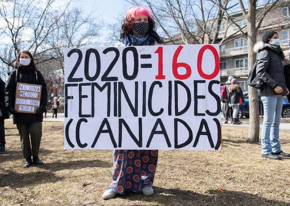 April 2, 2021, Montreal, PQ, Canada: People take part in a demonstration to highlight violence against women in Montreal, Friday, April 2, 2021. Montreal Canada  - ZUMAc35_ 20210402_zaf_c35_047 Copyright: xGrahamxHughesx