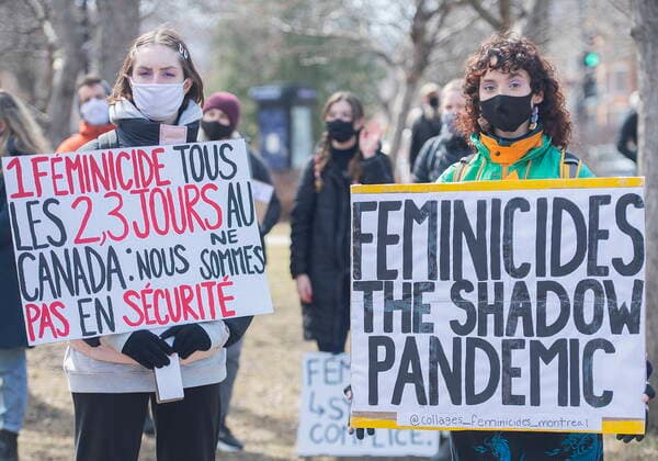 April 2, 2021, Montreal, PQ, Canada: People take part in a demonstration to highlight violence against women in Montreal, Friday, April 2, 2021. Montreal Canada  - ZUMAc35_ 20210402_zaf_c35_048 Copyright: xGrahamxHughesx