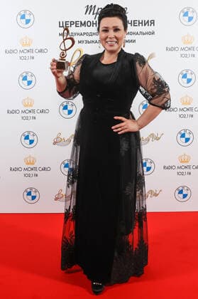 MOSCOW, RUSSIA â€“ APRIL 2, 2021: Kazakh opera singer Mayra Muhammad-kyzy poses with an award during the 4th BraVo music awards ceremony at the Bolshoi Theatre. BraVo is an international professional music award presented to artists for their contribution to classical art and popular music. This year, the award is presented for best achievement in classical art in the past two years. Vyacheslav Prokofyev TASS  TS0FB55C