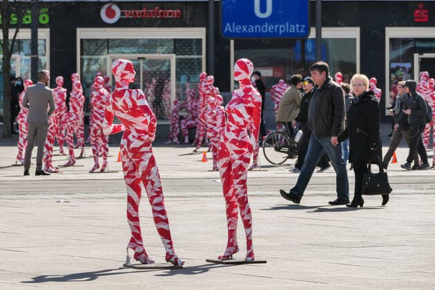 (210403) -- BERLIN, April 3, 2021 -- Mannequins wrapped in warning tapes are displayed at the memorial installation It is like it is to show separations caused by the COVID-19 pandemic and call on people to value everything around them more at Alexanderplatz in Berlin, capital of Germany, April 2, 2021. (Photo by Xinhua) GERMANY-BERLIN-MEMORIAL INSTALLATION- IT IS LIKE IT IS StefanxZeitz 