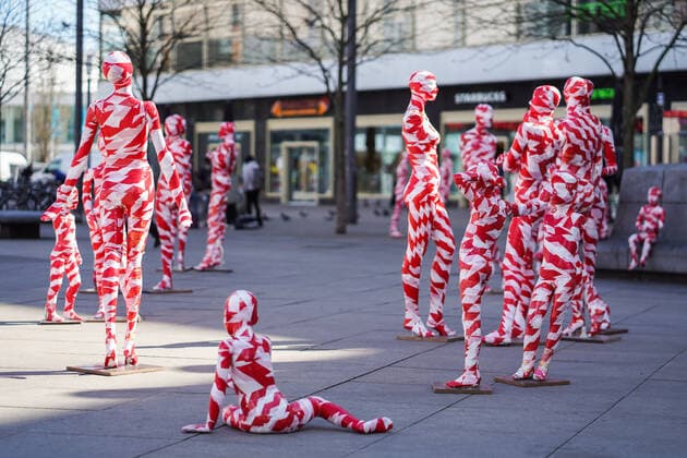 (210403) -- BERLIN, April 3, 2021 -- Mannequins wrapped in warning tapes are displayed at the memorial installation It is like it is to show separations caused by the COVID-19 pandemic and call on people to value everything around them more at Alexanderplatz in Berlin, capital of Germany, April 2, 2021. (Photo by Xinhua) GERMANY-BERLIN-MEMORIAL INSTALLATION- IT IS LIKE IT IS StefanxZeitz 