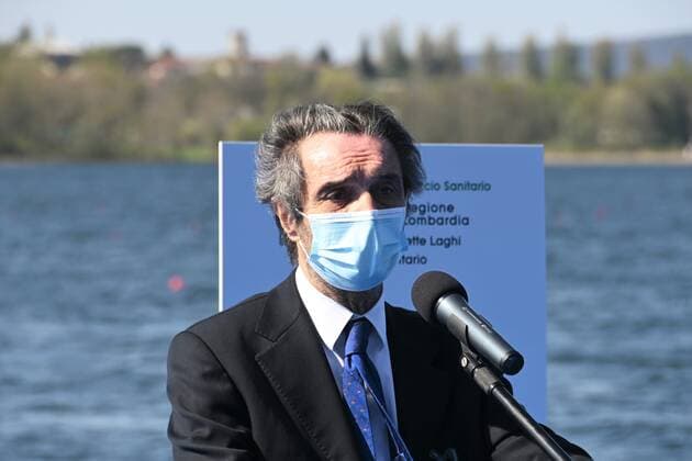 Varese, Italy Defense Minister Lorenzo Guerini inaugurates the new vaccination center in Varese attended by the President of the Lombardy Region, Attilio Fontanaa Mayor of Varese, Davide Galimberti. Present, the President of the Province Emanuele Antonelli, the general director of ASST Settelaghi Bonelli and the military, political and civil authorities. In the photo: Attilio Fontanaa President of the Lombardy Region  Copyright: xNickxZonnax xIPAx xNickxZonnax