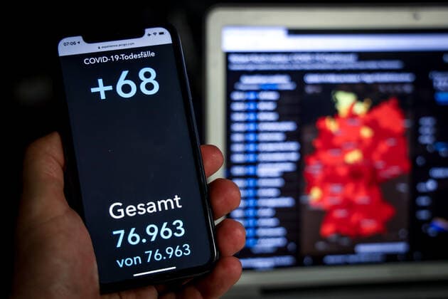 Coronavirus in Deutschland - Covid-19-Dashboard des Robert Koch-Institut 04.04.2021: Robert Koch-Institut: COVID-19-Todesfälle 76.963. Zugang um 68 gegenüber dem Vortag. Information des RKI: Rund um die Osterfeiertage ist zu beachten, dass weniger Personen einen Arzt aufsuchen, weniger Proben genommen und weniger Laboruntersuchungen durchgeführt werden und damit weniger Erregernachweise an das RKI gemeldet werden.