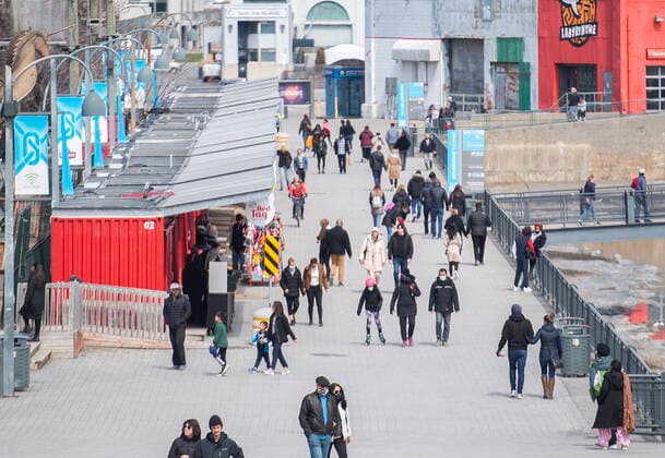 April 4, 2021, Montreal, PQ, Canada: People walk in the Old Port in Montreal, Sunday, April 4, 2021. Montreal Canada  - ZUMAc35_ 20210404_zaf_c35_042 Copyright: xGrahamxHughesx