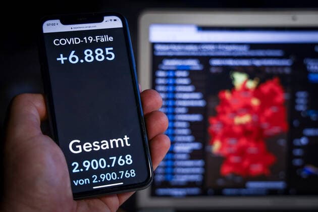 Coronavirus in Deutschland - Covid-19-Dashboard des Robert Koch-Institut 06.04.2021: Robert Koch-Institut: 7-Tage-Inzidenz 123,0. 7-Tage-Fallzahl 102.283. COVID-19-Fälle 2.900.768. Zugang um 6.885 gegenüber dem Vortag. COVID-19-Todesfälle 77.103. Zugang um 90 gegenüber dem Vortag. Information des RKI: Rund um die Osterfeiertage ist zu beachten, dass weniger Personen einen Arzt aufsuchen, weniger Proben genommen und weniger Laboruntersuchungen durchgeführt werden und damit weniger Erregernachweise an das RKI gemeldet werden.