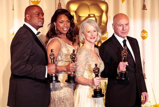 Forest Whitaker, Jennifer Hudson, Helen Mirren und Alan Arkin mit den Oscars für die besten Darsteller im Press Room der Oscar Verleihung 2007 79th Annual Academy Awards im Kodak Theatre. Los Angeles, 25.02.2007