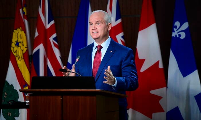 April 6, 2021, Ottawa, on, Canada: Conservative leader Erin O Toole holds a press conference on Parliament Hill in Ottawa on Tuesday, April 6, 2020. Ottawa Canada  - ZUMAc35_ 20210406_zaf_c35_005 Copyright: xSeanxKilpatrickx