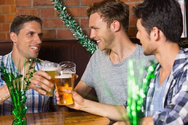 Happy friends toasting with pints of beer on patricks day Happy friends toasting with pints of beer on patricks day in a bar, model released, Cork, Ireland, 24.06.2014, 386123.jpg, bar, pub, happy, smiling, cheerful, handsome, attractive, leisure, lifestyle, fun, friend, friendship, together, sitting, casual clothing, weekend activities, pint, beer, alcohol, meeting up, chatting, catching up, talking, communication, conversation, interacting, speaking, discussion, shamrock, green, ireland, irish, celebration, holiday, clover, st patrick, saint patrick, celebrating, toasting, decoration, streamer 20s, Young Adult, Man, Male, Caucasian, 30s, Mid Adult, 20-24 Years, Young Men, Caucasian Ethnicity, 30-34 Years, Mid Adult Men, 25-29 Years Indo
