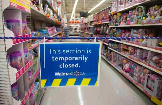 (210408) -- TORONTO, April 8, 2021 -- A section of non-essential items is seen closed in a store in Mississauga, Ontario, Canada, on April 8, 2021. As COVID-19 cases rise due to more transmissible variants spreading across Canada, populous provinces in the country are reinstating public health restrictions to stem the pandemic. Ontario province imposed a provincewide stay-at-home order that went into effect at 12:01 a.m. Thursday and lasts 28 days. (Photo by Xinhua) CANADA-ONTARIO-COVID-19-STAY-AT-HOME ORDER ZouxZheng 