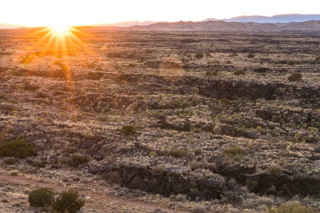 Sunset over the lava fields of Valley of FIres Recreation Area, New Mexico. Carrizozo Valley of Fires Recreation Area New Mexico United States Copyright: xJonxG.xFullerx JGF-Valley of Fires-US-NM-3251