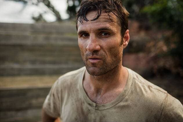 IMAGO Creative: Sport Dichotomien - Land und Wasser Portrait of Soldier Portrait of handsome soldier, model released, , property released, Cork, Ireland, 24.11.2016, 936326.jpg, boot, camp, boot camp, military, military camp, ground, park, summer, sunny, sportswear, athlete, athletic, stand, standing, handsome, attractive, sports, confident, confidence, sweat, sweating, dirty, dirt, muddy, determination, training, healthy lifestyle, wellness, wellbeing, active, activity, fit, fitness, health, healthy, physical, flexibility, vitality, strength, power, recreation, leisure, lifestyle