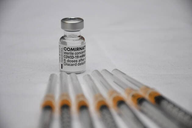 CROATIA COVID-19 mass vaccination Vial of the Pfizer-BioNTech Comirnaty coronavirus disease (COVID-19) vaccine during a mass vaccination at Koprivnica sports hall in Koprivnica, Croatia on April 10, 2021. DamirxSpehar PIXSELL