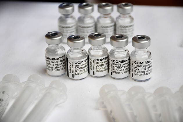 CROATIA COVID-19 mass vaccination Vials of the Pfizer-BioNTech Comirnaty coronavirus disease (COVID-19) vaccine during a mass vaccination at Koprivnica sports hall in Koprivnica, Croatia on April 10, 2021. DamirxSpehar PIXSELL