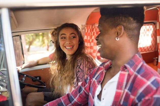 Smiling friends in camper van Smiling friends traveling in camper van, model released, , property released, Cape Town, South Africa, 09.03.2017, 977431.jpg, smiling, friend, traveling, camper van, sitting, travel, transportation, mode of transportation, land vehicle, togetherness, bonding, friendship, casual, lifestyle, leisure, window, steering wheel, sunlight, enjoyment, fun, happiness, toothy smile, millennial Outdoors,Front view,Side view,Day