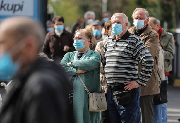 PXL_Mass vaccination in Zagreb People queue outside Zagreb Fair hall during a mass vaccination at Zagreb Fair hall in Zagreb,Croatia on April 12, 2021.By the end of the day 5,000 citizens should receive the AstraZeneca COVID-19 vaccine JuricaxGaloic PIXSELL