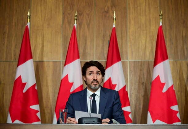 News Bilder des Tages April 13, 2021, Gatineau, on, Canada: Prime Minister Justin Trudeau holds a press conference during the COVID-19 pandemic in Ottawa on Tuesday, April 13, 2021. Gatineau Canada  - ZUMAc35_ 20210413_zaf_c35_007 Copyright: xSeanxKilpatrickx