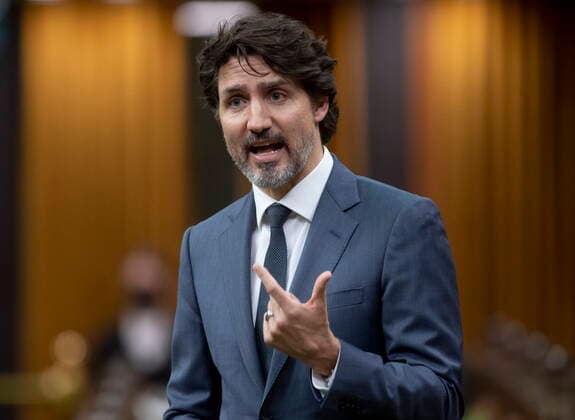 April 13, 2021, Ottawa, on, Canada: Prime Minister Justin Trudeau responds to a question during Question Period in the House of Commons Tuesday April 13, 2021 in Ottawa. Ottawa Canada  - ZUMAc35_ 20210413_zaf_c35_052 Copyright: xAdrianxWyldx