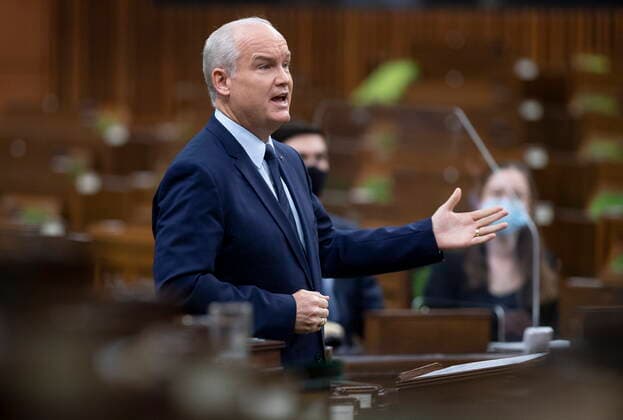 April 13, 2021, Ottawa, on, Canada: Leader of the Opposition Erin O Toole rises during Question Period in the House of Commons Tuesday April 13, 2021 in Ottawa. Ottawa Canada  - ZUMAc35_ 20210413_zaf_c35_053 Copyright: xAdrianxWyldx