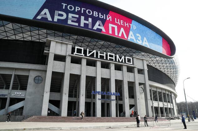 MOSCOW, RUSSIA â€“ APRIL 14, 2021: An outside view of the Arena Plaza shopping mall hosting a mobile COVID-19 vaccination site where the Gam-COVID-Vac vaccine (under the brand name of Sputnik V) is provided free of charge and without prior sign-up. Mikhail Tereshchenko TASS  TS0FCB24