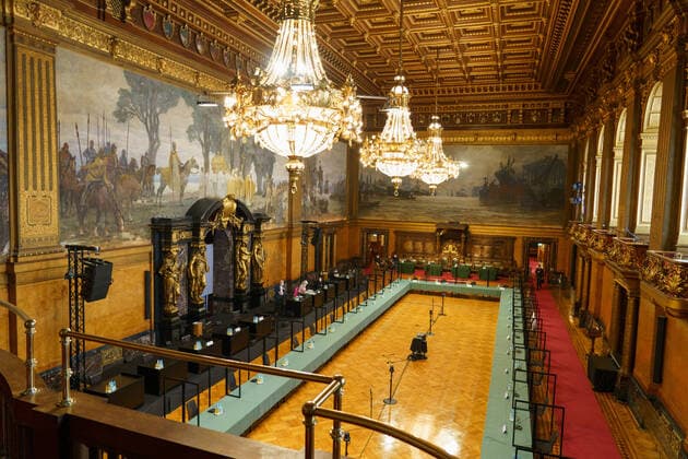 Auftaktbilder Tagung am 16. April 2021 6. Sitzung Parlamentarischer Untersuchungsausschuss Cum-Ex Steuergeldaffäre im Rathaus Hamburg Großer Festsaal -;Auftaktbilder Tagung am 16. April 2021 6. Sitzung Parlamentarischer Untersuchungsausschuss Cum-Ex Steuergeldaffäre im Rathaus Hamburg Großer Festsaal -, Hamburg Hamburg Deutschland Rathaus