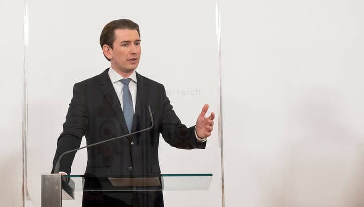 20210416 Adjustments of Corona measures. Talks with experts - opposition - state governors - Presentation of results VIENNA, AUSTRIA - APRIL 16: Federal Chancellor Sebastian Kurz (OEVP) at press conference after talks with the state governors and experts concerning possible adjustments of the Corona measures at Federal Chancellery on April 16, 2021 in Vienna, Austria. WIEN, OESTERREICH - 16. APRIL: Bundeskanzler Sebastian Kurz (OEVP) bei einer Pressekonferenz nach Gespraechen von Vertetern der Regierung mit Landeshauptleuten und Experten ueber moegliche Anpassungen der Corona-Massnahmen im Bundeskanzleramt am 16. April 2021 in Wien, Oesterreich. 210416_SEPA_32_024 Copyright: xMartinxJuenx SEPAxMedia