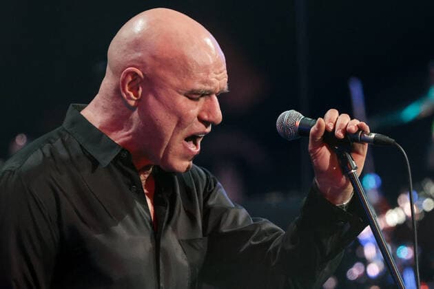 KRASNOGORSK, MOSCOW REGION, RUSSIA - APRIL 16, 2021: Sergei Mazayev, lead singer of the Russian rock band Moral Codex, performs during a concert marking the band s 30th birthday at Crocus City Hall. Sergei Bobylev TASS  TS0FD06C