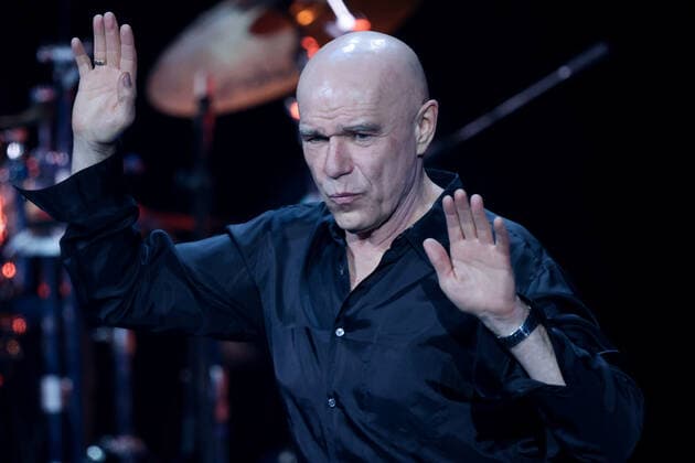 KRASNOGORSK, MOSCOW REGION, RUSSIA - APRIL 16, 2021: Sergei Mazayev, lead singer of the Russian rock band Moral Codex, performs during a concert marking the band s 30th birthday at Crocus City Hall. Sergei Bobylev TASS  TS0FD076