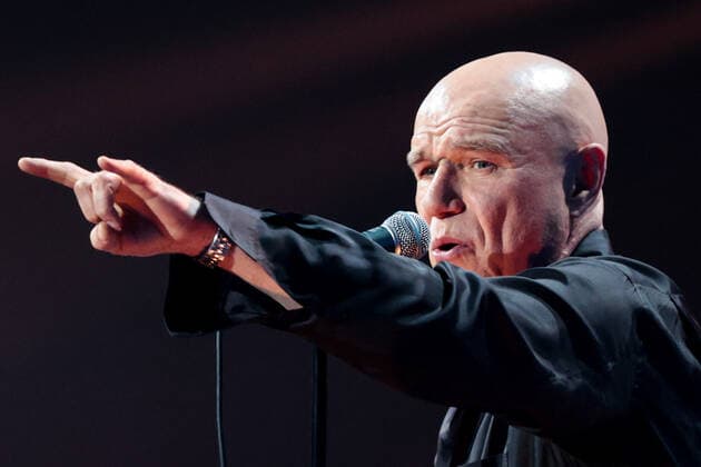 KRASNOGORSK, MOSCOW REGION, RUSSIA - APRIL 16, 2021: Sergei Mazayev, lead singer of the Russian rock band Moral Codex, performs during a concert marking the band s 30th birthday at Crocus City Hall. Sergei Bobylev TASS  TS0FD07D
