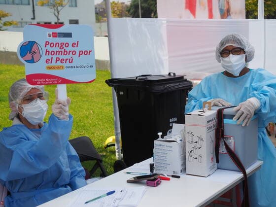 April 17, 2021, Lima, Lima, Peru: Medical staff at a vaccination post in a sports center. The Peruvian Government enabled the sports venues of the Lima 2019 Pan American Games as vaccination centers. Lima Peru - ZUMAg240 20210417_zip_g240_020 Copyright: xCarlosxGarciaxGranthonx