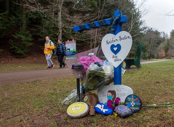 April 18, 2021, Truro, NS, Canada: A tribute to Kristen Beaton and her unborn child is one of 22 along a memorial walk in Victoria Park to mark the one-year anniversary of the April 2020 murder rampage in rural Nova Scotia, in Truro, N.S. on Sunday, April 18, 2021. Truro Canada  - ZUMAc35_ 20210418_zaf_c35_005 Copyright: xAndrewxVaughanx