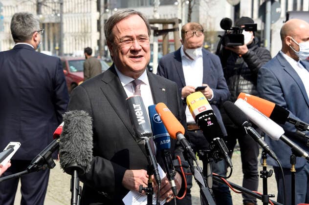 Armin Laschet bei einem Pressestatement zur Kanzlerkandidatur von Annalena Baerbock vor dem Konrad-Adenauer-Haus. Berlin, 19.04.2021