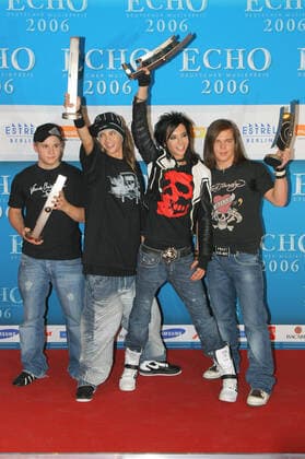 Echo Verleihung 12.03.2006 Gustav Klaus Wolfgang Schaefer, Tom und Bill Kaulitz und Georg Moritz Hagen Listing (Band Tokio Hotel), Preistraeger des Echo-Awards, Hotel Estrel, Sonnenallee 225, Berlin - 12.03.2006 -