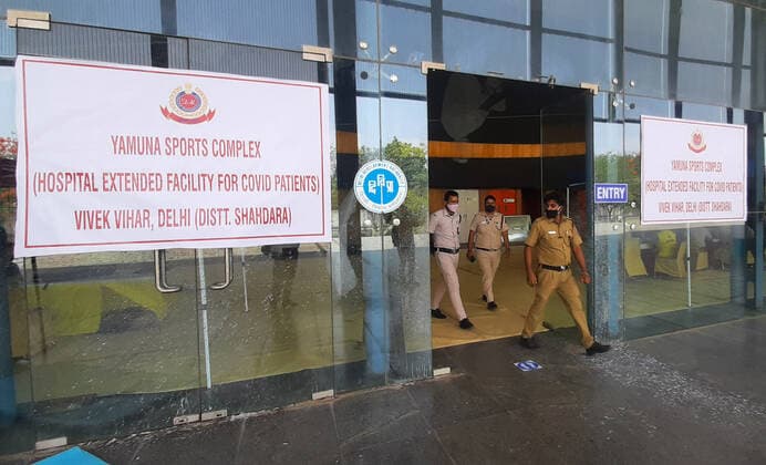 NEW DELHI, INDIA - APRIL 19: A view of newly converted COVID-19 care centre at Yamuna Sports Complex on April 19, 2021 in New Delhi, India. (Photo By Sonu Mehta Hindustan Times) Temporary Covid Care Centers Prepared In Delhi