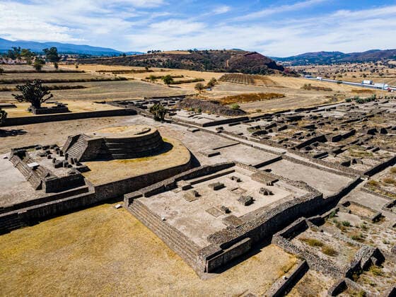 Aerial of the Mesoamerican archaeological site of Tecoaque, Tlaxcala, Mexico, North America Copyright: MichaelxRunkel 1184-5533