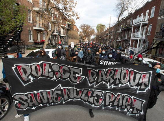 April 22, 2021, Montreal, PQ, Canada: People march in an anti-COVID-curfew protest Thursday, April 22, 2021 in Montreal. Montreal Canada  - ZUMAc35_ 20210422_zaf_c35_055 Copyright: xRyanxRemiorzx