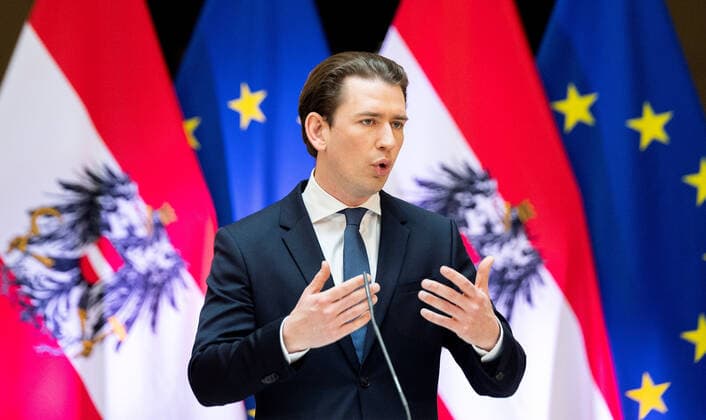 20210423 Negotiations of the opening commission about openings in May - Preasentation in press conference VIENNA, AUSTRIA - APRIL 23: Federal Chancellor Sebastian Kurz (OEVP) at a press conference negotiations of the opening commission about openings in May at Weltmuseum, Heldenplatz 1 on April 23, 2021 in Vienna, Austria. WIEN, OESTERREICH - 23. APRIL: Bundeskanzler Sebastian Kurz (OEVP) bei einer Pressekonferenz nach Verhandlungen der Oeffnungskommission ueber Oeffnungen im Mai - Oeffnungsgipfel -i im Weltmuseum, Heledenplatz 1 am 23. April 2021 in Wien, Oesterreich. 210423_SEPA_32_015 Copyright: xMartinxJuenx SEPAxMedia