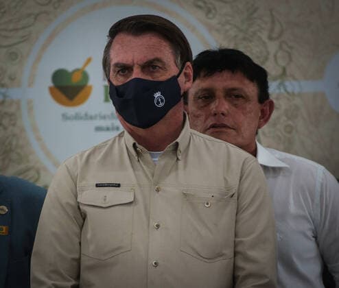 BELÉM, PA - 23.04.2021: BOLSONARO ENTREGA ALIMENTOS EM BELÉM - President Jair Bolsonaro (without a party) delivers food this Friday (23) in Belém do Pará. The event takes place at Belém Air Force Base and is part of the Brasil Fraterno initiative, which aims to serve needy families in regions of social crisis. x2057143x  FilipexBispo