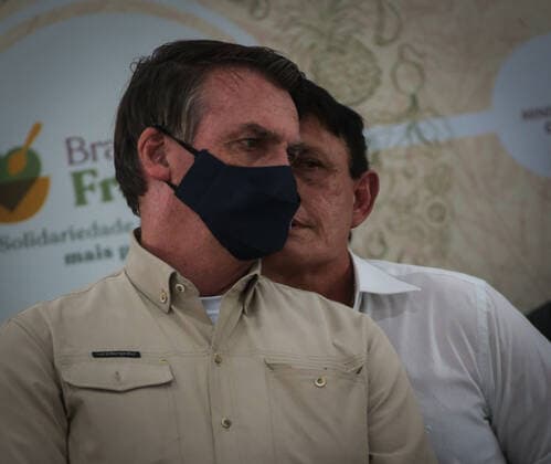 BELÉM, PA - 23.04.2021: BOLSONARO ENTREGA ALIMENTOS EM BELÉM - President Jair Bolsonaro (without a party) delivers food this Friday (23) in Belém do Pará. The event takes place at Belém Air Force Base and is part of the Brasil Fraterno initiative, which aims to serve needy families in regions of social crisis. x2057144x  FilipexBispo