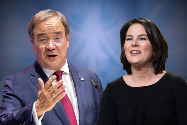 FOTOMONTAGE: Die Kanzlerkandidaten von CDU CSU und Buendnis90 dieGruenen zur Bundestagswahl 2021: v.li:Armin LASCHET (CDU),Annalena BAERBOCK, (Buendnis 90 die Gruenen).