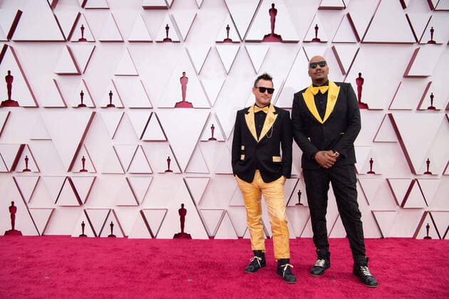 OscarÂ® nominees Martin Desmond Roe (L) and Travon Free arrive on the red carpet of The 93rd OscarsÂ® at Union Station in Los Angeles, CA on Sunday, April 25, 2021. Los Angeles CA USA  Copyright: xMattxPetitx 34135008THA