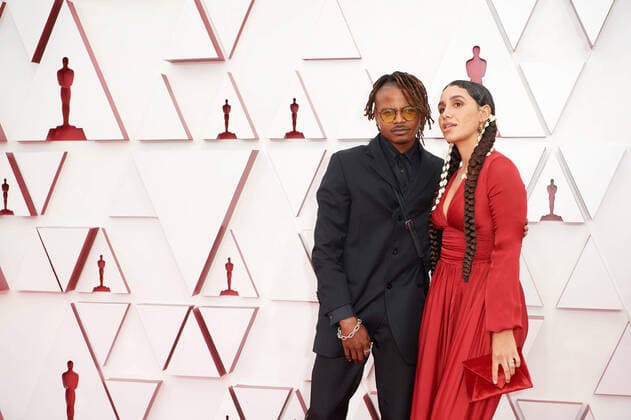 OscarÂ® nominee Garrett Bradley (R) and guest arrive on the red carpet of The 93rd OscarsÂ® at Union Station in Los Angeles, CA on Sunday, April 25, 2021. Los Angeles CA USA  Copyright: xMattxPetitx 34135319THA