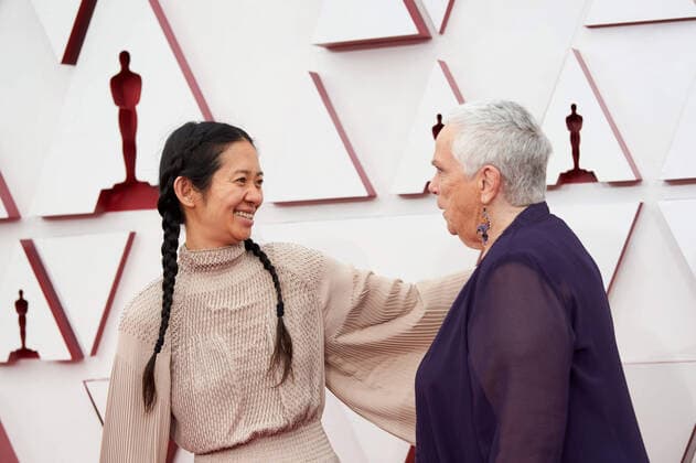 OscarÂ® nominee Chloe Zhao and Charlene Swankie arrive on the red carpet of The 93rd OscarsÂ® at Union Station in Los Angeles, CA on Sunday, April 25, 2021. Los Angeles CA USA  Copyright: xMattxPetitx 34135342THA