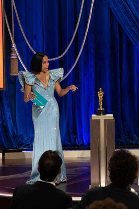 Regina King presents the OscarÂ® for Original Screenplay during the live ABC Telecast of The 93rd OscarsÂ® at Union Station in Los Angeles, CA on Sunday, April 25, 2021. Los Angeles CA USA  Copyright: xToddxWawrychukx 34135647THA