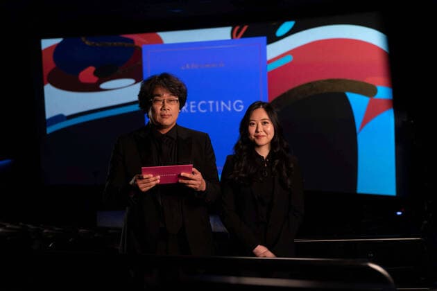Bong Joon Ho presents the Oscars with interpreter Sharon Choi for Directing during the live ABC Telecast of The 93rd Oscars at Union Station in Los Angeles, CA on Sunday, April 25, 2021. Los Angeles CA USA  Copyright: xJaehyukxLeex 341351032THA