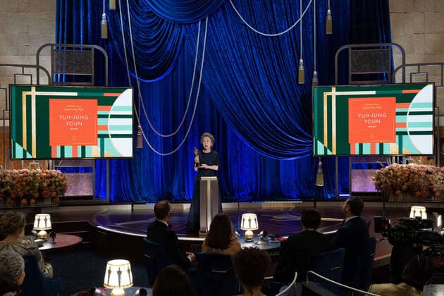 Yuh-Jung Youn accepts the Oscars for Actress in a Supporting Role during the live ABC Telecast of The 93rd Oscars at Union Station in Los Angeles, CA on Sunday, April 25, 2021. Los Angeles CA USA  Copyright: xToddxWawrychukx 34135945THA