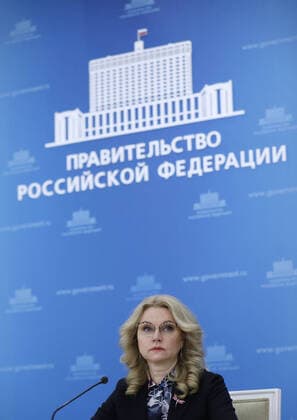 MOSCOW, RUSSIA - APRIL 26, 2021: The head of the national coronavirus emergency center, Russia s Deputy Prime Minister Tatyana Golikova gives a briefing at the House of the Russian Government. Dmitry Astakhov POOL TASS  TS0FE263