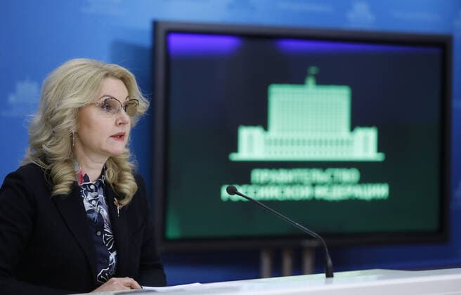 MOSCOW, RUSSIA - APRIL 26, 2021: The head of the national coronavirus emergency center, Russia s Deputy Prime Minister Tatyana Golikova gives a briefing at the House of the Russian Government. Dmitry Astakhov POOL TASS  TS0FE265